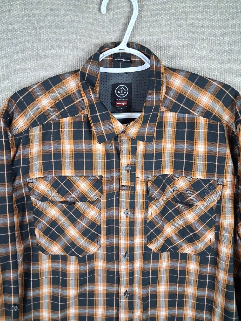 ATG All Terrain Gear Button-Down Shirt Mens Large Orange Black Plaid Long Sleeve